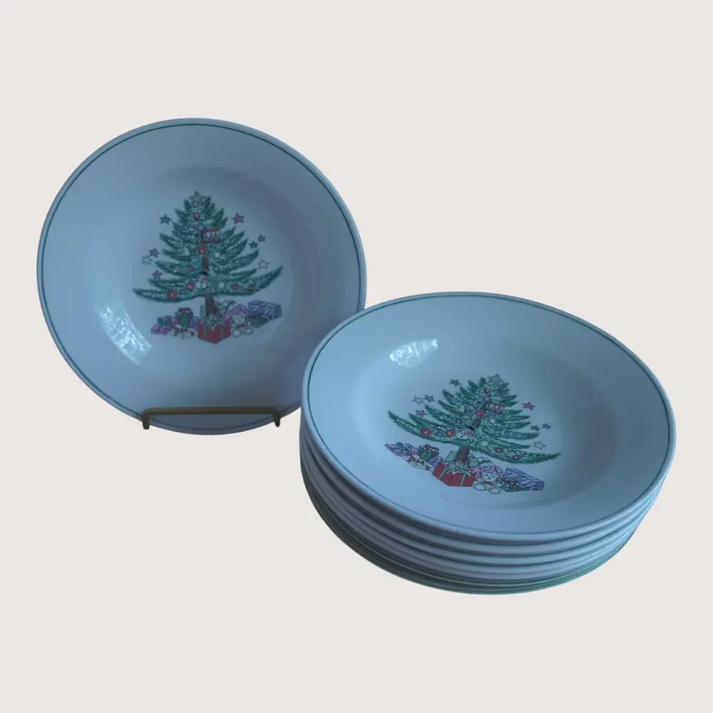 Gibson Christmas Tree 5 Pc Place Setting Dinnerware Set Holiday China VTG